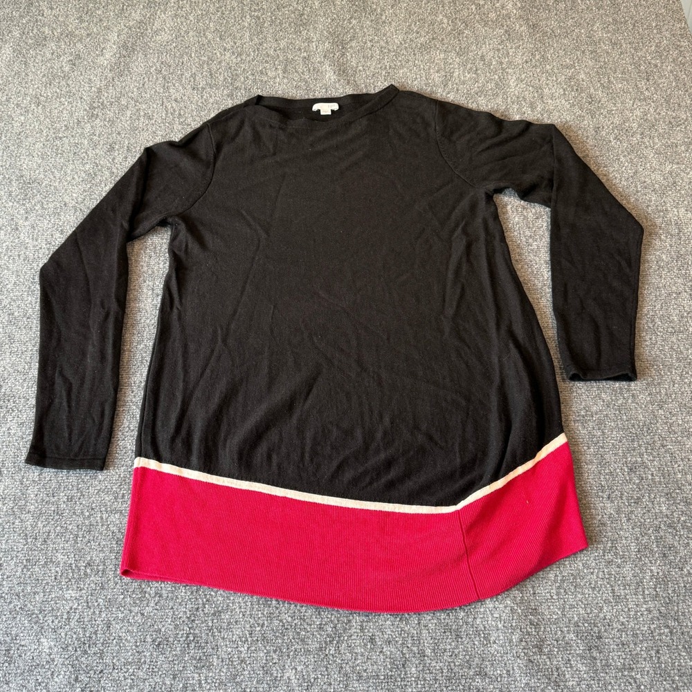 J. Jill Women Black Pink Colorblock Viscose Wool Blend Knit Sweater Size M